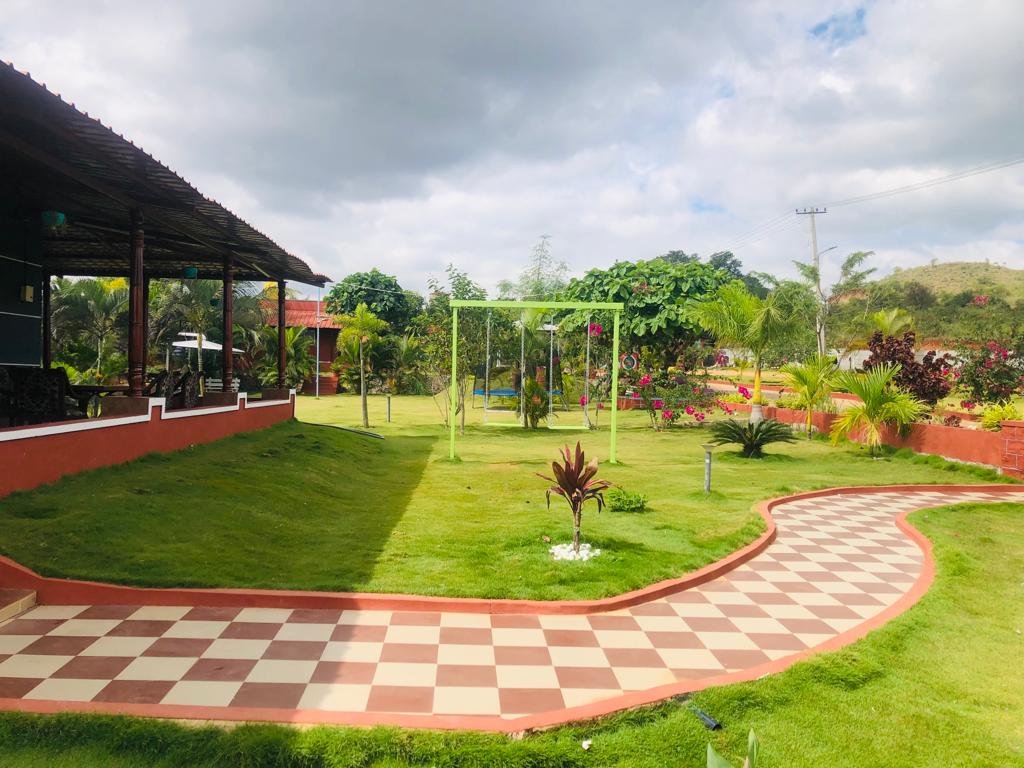 Private villa lawn, garden and walking path
